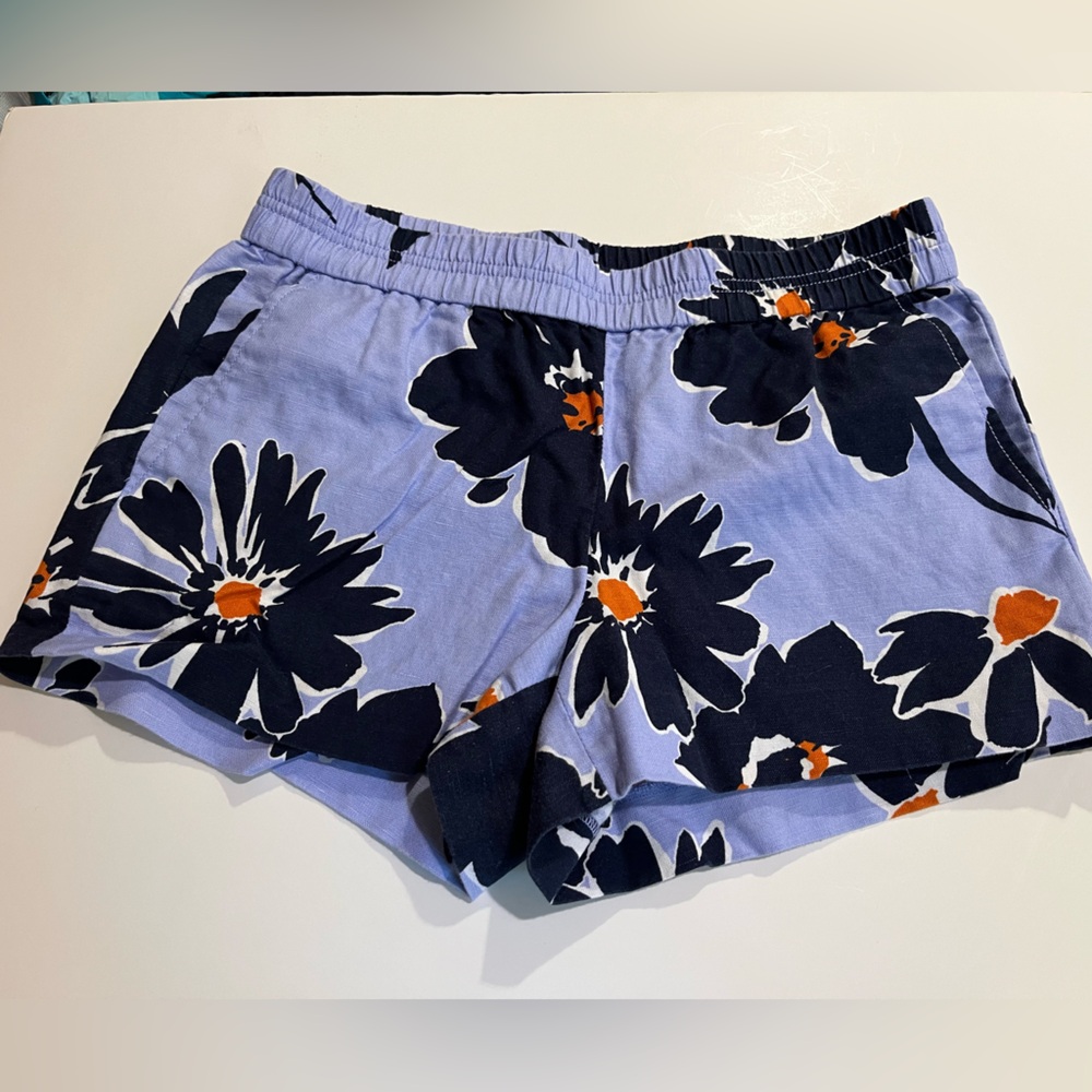 J Crew Floral Women's Shorts - Navy & Orange on Periwinkle Blue